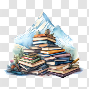International Literacy Day - Illustration Of A Pile Of Books With Mountain View Transparent PNG