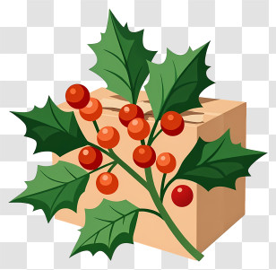 Christmas Holly - Holly Branch On Wrapped Gift Transparent PNG