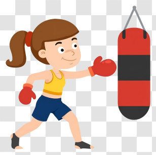 Girl Striking Punching Bag - Girl Boxing With Punching Bag Transparent PNG