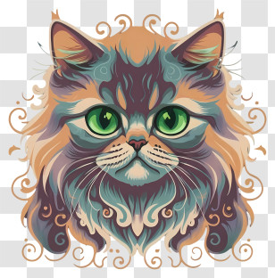 Green Eyes Cat - Artistic Cat Illustration Transparent PNG