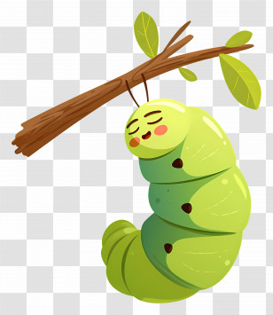 Caterpillar Sleeping On Leaf - Cartoon Green Caterpillar Transparent PNG
