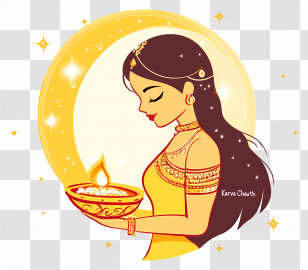 Karva Chauth - Woman Holding Diya For Karva Chauth Transparent PNG