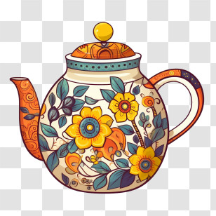 Teapot - Decorative Teapot With Floral Design Transparent PNG