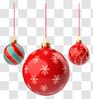 Christmas Ornaments - Shiny Red Christmas Ornaments With Snowflake Prints Transparent PNG