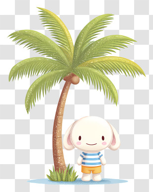 Cinnamoroll Under Palm Tree - Tropical Cute Character Transparent PNG