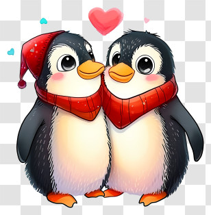 Valentine Penguin Icon - Cartoon Penguin Couple In Love Transparent PNG