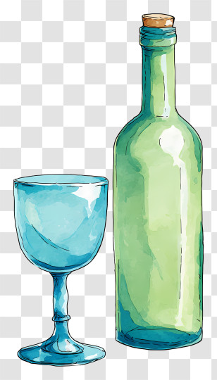 Bottle And Glass - Green Bottle And Blue Glass Transparent PNG
