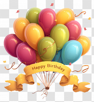 Birthday Balloon - Colorful Birthday Balloons With Festive Banner Transparent PNG
