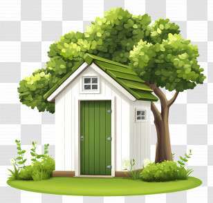 Spring Garden - Small House With Green Door Transparent PNG