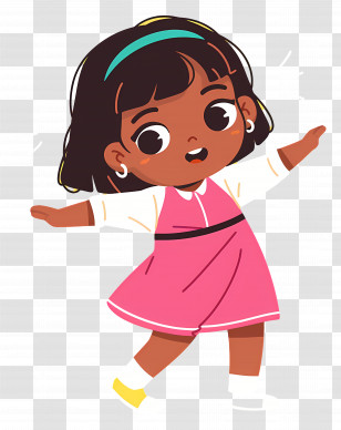 Cartoon Little Girl - Happy Girl In Pink Cartoon Illustration Transparent PNG