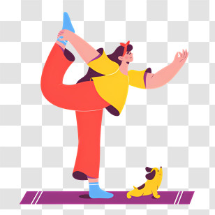 Yoga - Cartoon Woman Doing Yoga Pose With Dog Transparent PNG