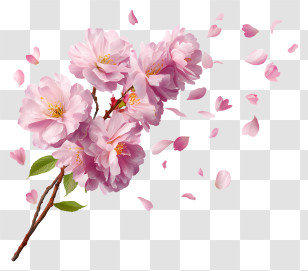 Petals Scattering Into The Air - Pink Sakura Blossom Branch Transparent PNG