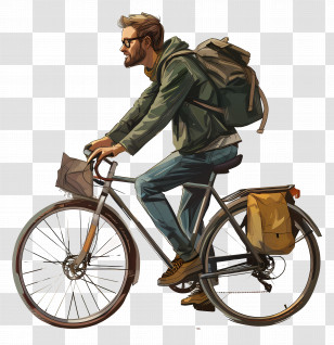 World Bicycle Day - Man Riding Bicycle With Backpack Transparent PNG