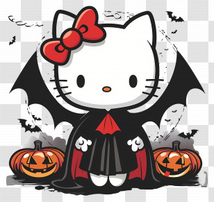 Hello Kitty Halloween - Cat Cartoon In Vampire Costume For Halloween Transparent PNG