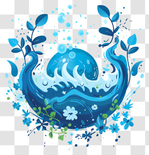 World Water Day - Blue Water Splash With Leaves And Flowers Transparent PNG