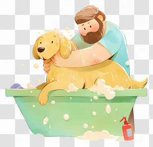 Man Washing Dog - Pet Care: Man Washing Dog Transparent PNG