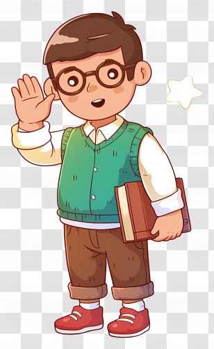 Male Teacher - Cartoon Boy With Glasses And Book Transparent PNG