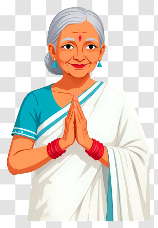 Indian Woman Welcome Namaste Hands - Elderly Woman Offering Blessing Transparent PNG