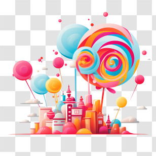 Candy Day - Fantasy City Made Of Colorful Lollipops Transparent PNG