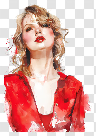Taylor Swift - Watercolor Illustration Of A Woman With Red Lips Transparent PNG