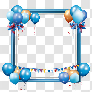 Birthday Frame - Party Balloon Frame In Blue And Orange Transparent PNG