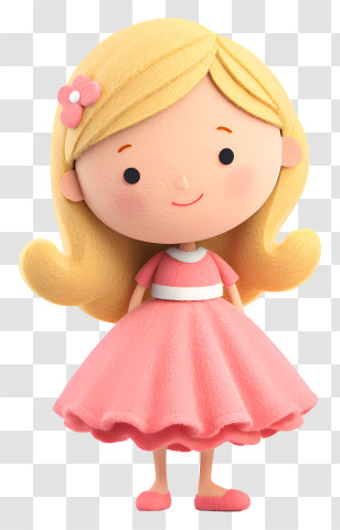 Cute Girl With Blonde Hair - Blonde Girl Doll In Pink Dress Transparent PNG