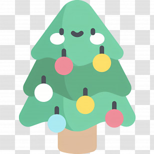 Christmas Tree - Smiling Cartoon Christmas Tree With Ornaments Transparent PNG