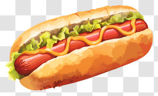 Hot Dog - Hot Dog Illustration With Mustard And Lettuce Transparent PNG
