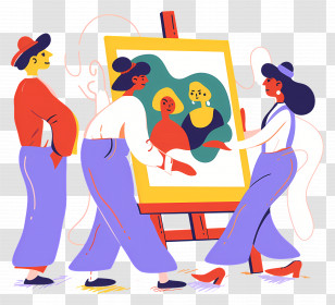 Oil Painting - Visitors At An Art Gallery Transparent PNG