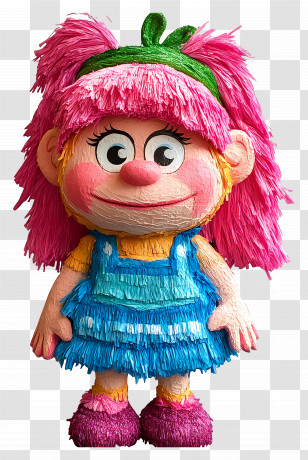 Pink Troll - Pink-haired Doll With Blue Dress Transparent PNG