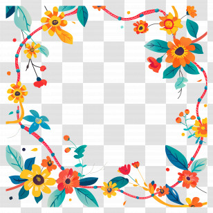 Flower Frame - Floral Frame With Bright And Colorful Blossoms Transparent PNG