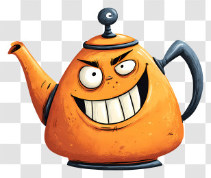 Cartoon Teapot - Smiling Orange Teapot Transparent PNG
