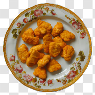 Chicken Nuggets - Chicken Nuggets On Floral Plate Transparent PNG