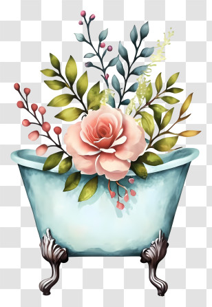Bathtub - Flower Tub With Blooming Plants Transparent PNG