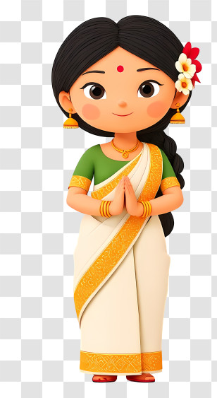Indian Woman Welcome Namaste Hands - Cute Namaste Girl In White Saree Transparent PNG