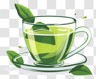 Green Tea - Hot Green Tea In A Glass Cup With Leaves Transparent PNG