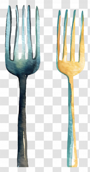 Forks - Watercolor Forks In Blue And Gold Transparent PNG