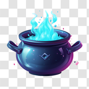 Poison Cauldron - Magic Cauldron With Blue Flames Transparent PNG