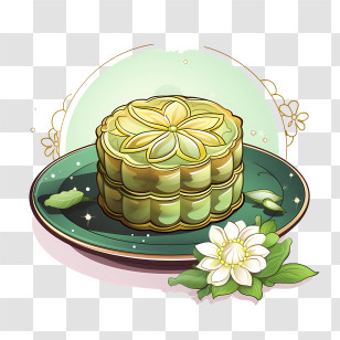 Green Mooncake - Green Mooncake On Elegant Plate For Mid-Autumn Festival Transparent PNG