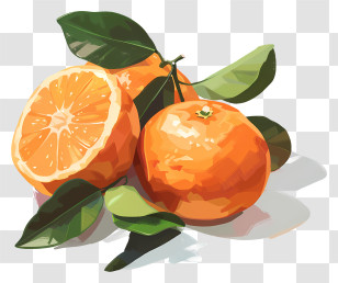 Tangerine - Fresh Oranges With Green Leaves Transparent PNG
