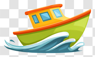 Boating Icon - Colorful Cartoon Boat On Waves Transparent PNG