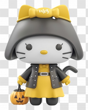 Hello Kitty Halloween - Black And Yellow Cat Cartoon Character With Pumpkin Transparent PNG