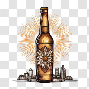 Beer Bottle - Beer Bottle With Artistic Cityscape Design Transparent PNG