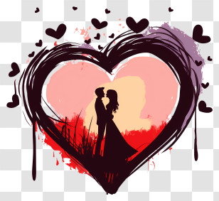 Couple - Romantic Silhouette Couple In Heart Transparent PNG