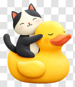 Cat Hugging Rubber Duck - Cat Riding A Yellow Rubber Duck Transparent PNG