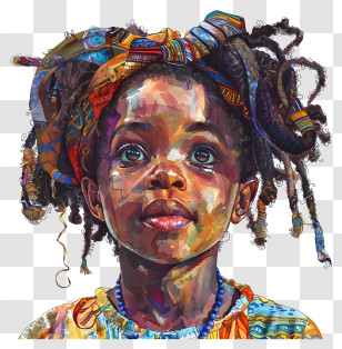 African Girl - Colorful Portrait Of A Child In Vibrant Art Style Transparent PNG