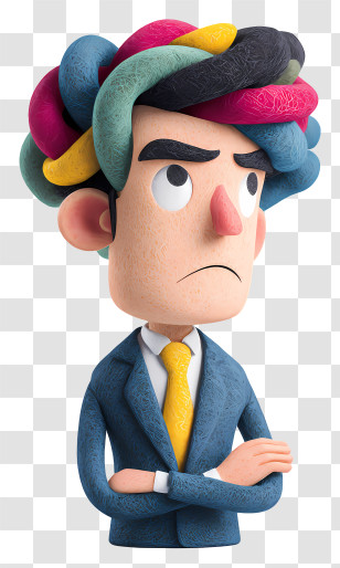 Businessman Overthinking With Mess Head - Colorful Hair Character In Suit Transparent PNG