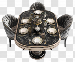 Luxury Dining Table Top View - Elegant Dining Table Set With Black Marble Transparent PNG