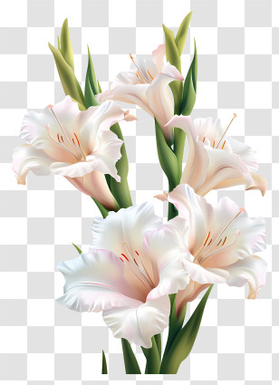 Gladiolus - White Blooming Flowers Transparent PNG
