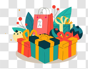 Shopping Cart - Colorful Gifts And Shopping Bag For Celebrations Transparent PNG